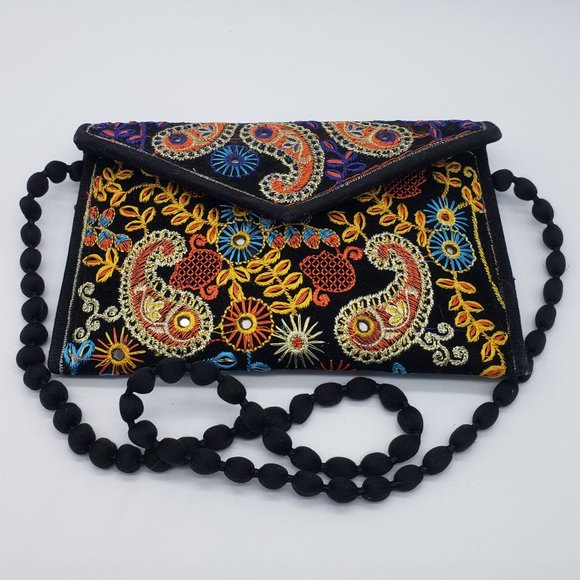 Source Unknown Handbags - INDIA Multicoloured Envelope Embroidered Paisley Bag